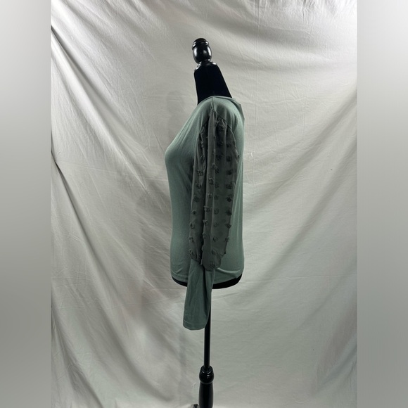 Green Swiss Dot Ribbed Gigot Sleeve V Neck Top - Picture 7 of 7